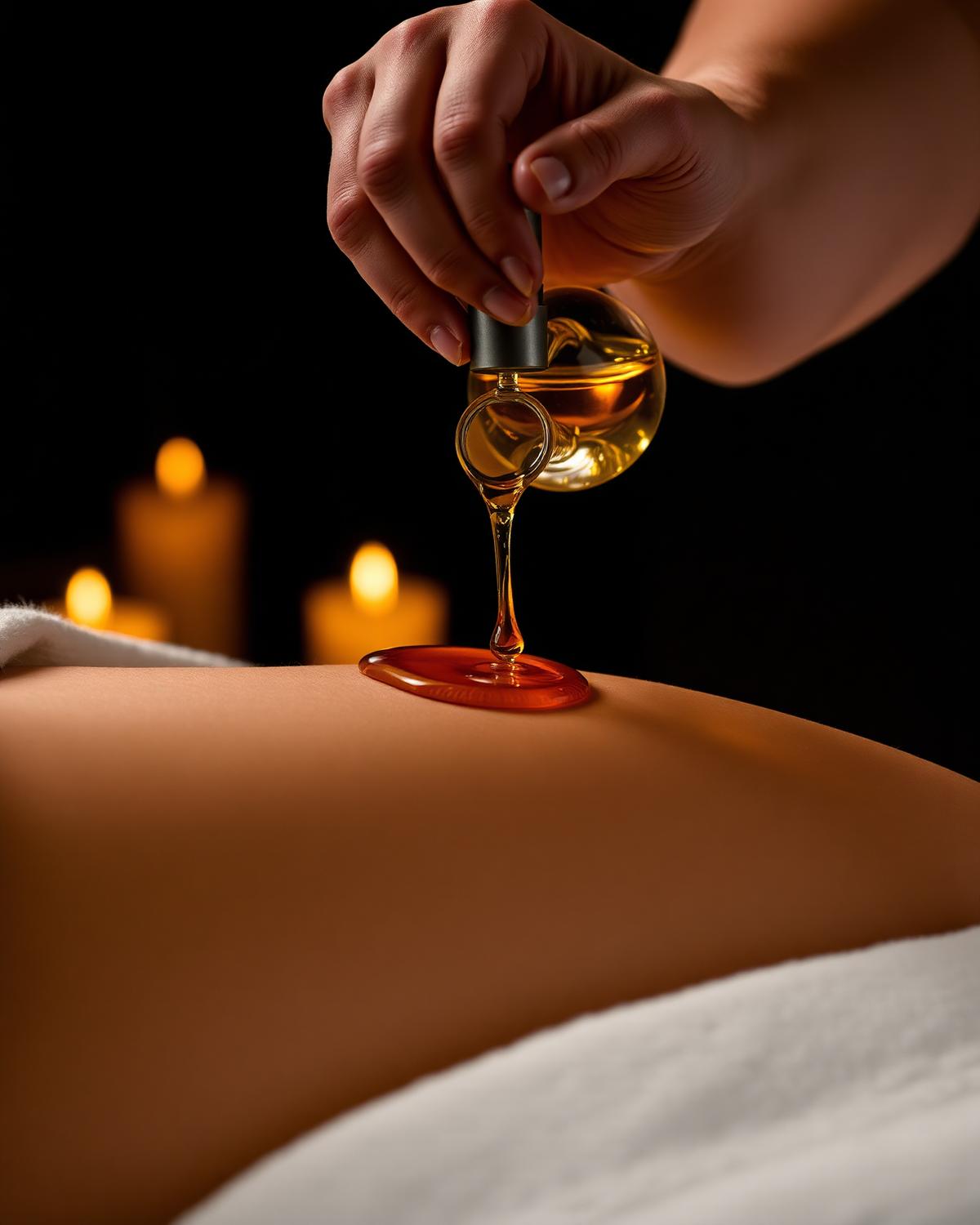 Golden oil poured for a signature massage